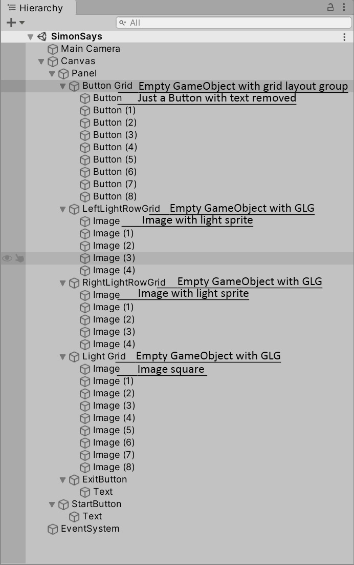 How To Make Simon Says in Unity - Among Us Task Hierarchy Image